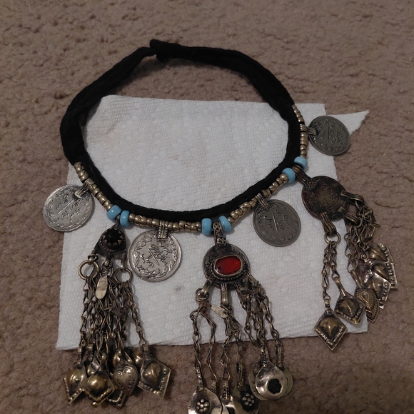Jewelry - Bohemian Coin Charm Necklace - Black and Silver